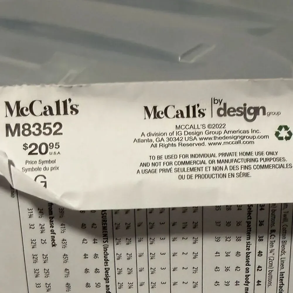 AA(34-42), M8352 McCall's Sewing Pattern Men's Jacket, Uncut